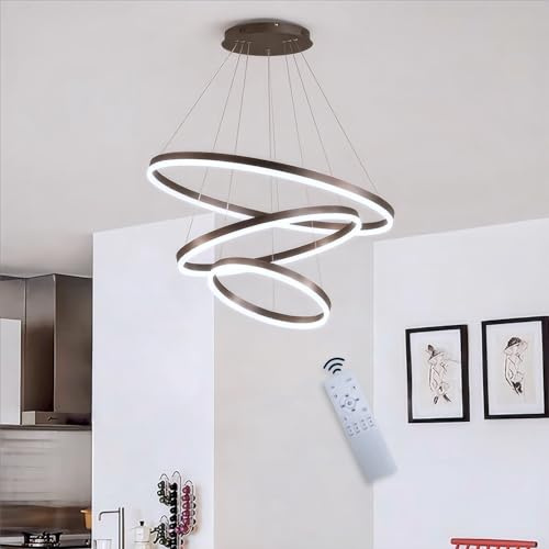 Modern LED Pendelleuchte Ring, Wohnzimmerlamp, Kreis Hängeleuchte, Runde Hängelampe Aluminium 3000K-6000K Dimmbar Kronleuchte Mit Fernbedienung, Esszimmerlampe, Deckenleuchte Wohnzimmer ( Color : B-Br