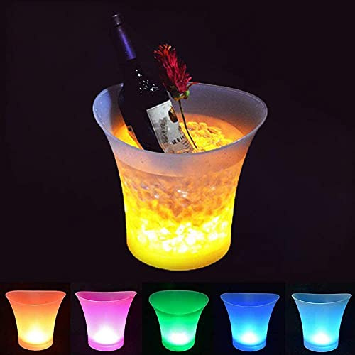 SMETA LED ishink , champagnekylare LED 5 stycken, 5 l LED-hink, för kylning av champagne, vin, drycker, öl, för fest, hus, barklubbtema, etc – behov 2 AA-batterier (innehåller inga batterier)