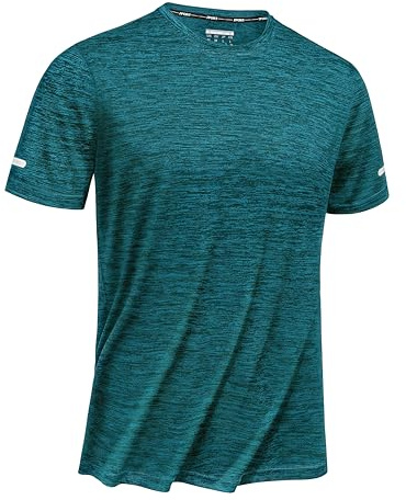 TACVASEN T Shirt Sport Homme T-Shirts à Manches Courtes Homme Respirant Top Fonctionnel avec Bande Tee Shirt Rafraichissant Sportswear Vert Forêt, M