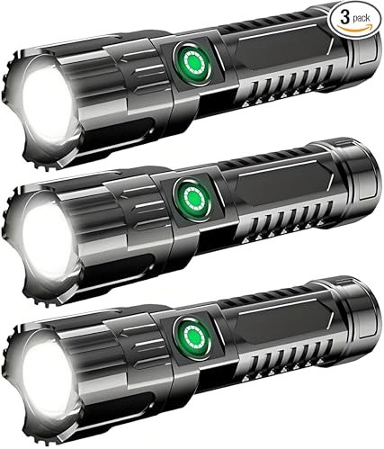 MVIOCS 3Pack Super helle Taschenlampe, wiederaufladbare teleskopische Zoom Wide Beam Handheld Notbeleuchtung Taschenlampe, kleines LED-Blitzlicht für Outdoor, Exploration, Arbeitsbeleuchtung
