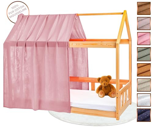 Lovely Hippo Tenda Letto Bambini 100% Cotone - Tenda per Letto Bambini Montessori 80x160 e 90x200cm - Modelo 1 (Petalo/Oro, 120 x 370 cm)