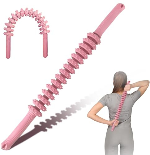 Muskeltherapie Massagestab, Massagegerät, Faszienrolle Beine mit Anti-Rutsch Griff, Oberschenkel Faszienstab, für Triggerpunkte Entlastung Muskelkater,Tiefenmassage mit Silikonzahnrädern (Rosa-C)