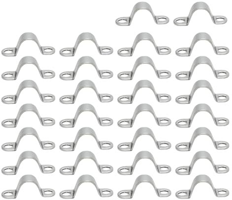 30 Pezzi U-Fascette Stringitubo, Clip Fermacavi Muro in Acciaio Inox 304 da Ø 10 mm, Doppio Foro, Staffa a U Robusta per Cavi Elettrici, Reti, Tubi, Installazione Parete, per Interni ed Esterni