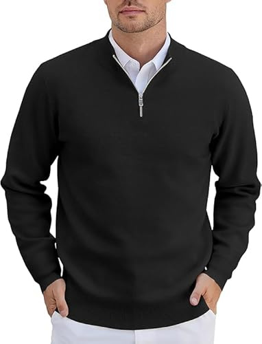 COOFANDY Mens Quarter Zip Jumper Knitted Turtleneck Jumper Zip Neck Sweater Winter Jumpers Mock Neck Pullover Work Jumpers Turtle Neck Tops for Men Slim Fit Pullover Black XL