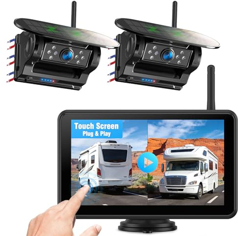 2 Magnetisch Solar Rückfahrkamera Kabellos mit 7 1080P Touchscreen Monitor: 9600mAh Akku, 1 Mins DIY Installation, IP69K Wasserdicht Rückfahrkameras für Auto, LKW, Van