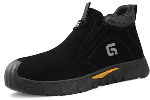 GLANOUDUN Welding Work Boots for Men - Black Mid-Cut Slip on Steel Toe Shoes - Indestructible Steel Toe Boot for Welder Protective - ASTM Certified Safety Footwear for Construction & Industrial Use