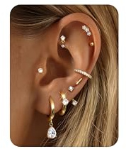 Hypoallergenic Gold Earrings Stacks - 9 Pairs 14K Gold Plated Surgical Stainless Steel Earring Set for Sensitive Ears - Small Ear Piercing Flat Back Cartilage Earrings for Women Trendy Gifts
