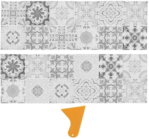 24pcs Vinilos Azulejos Adhesivos Baño Cocina,Vinilo Adhesivos Pared Cocinas Blanco Y Gris,Baldosas Pared Baños Decoracion Vintage 15x15cm