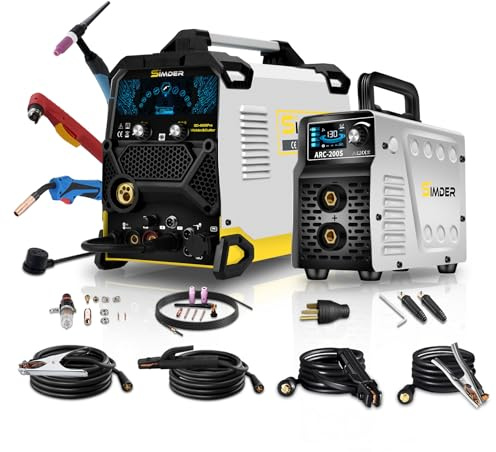 SSimder 10-in-1 Welder Plasma Cutter Combo, Pulse MIG Aluminum Spool Gun | 200A Welder With Stick Welder, HF TIG /Pedal Port, Synergic Auto-Set, Auto Repair Farm DIY, Pilot Arc 50A Plasma Cut