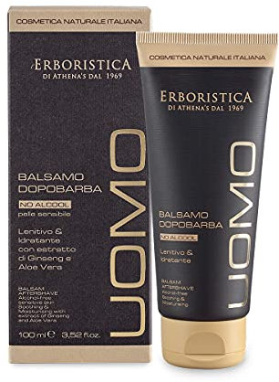 L'ERBORISTICA DI ATHENA’S – Dopobarba Uomo Lenitivo e Idratante - per Pelle Sensibile - con Ginseng e Aloe Vera - 100 ml