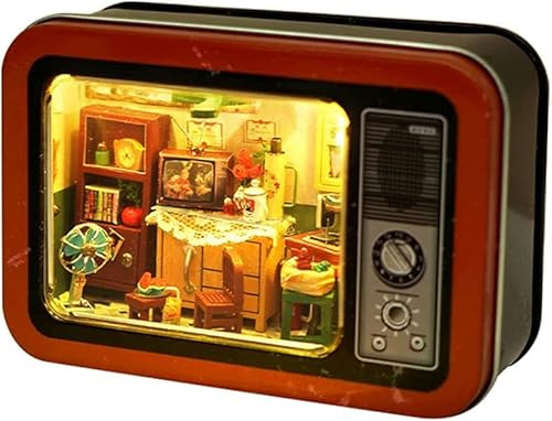 Handgefertigte Weißblech-Box Theater Mikrolandschaft DIY Miniatur Puppenhaus Kit mit Möbeln Kreative Raum mit Möbeln Holz Puppenhaus mit LED Licht (Fünf gute Familien)