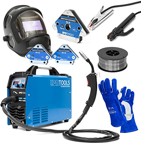 IPOTOOLS MIG-160ER Vollausstattung IGBT Inverter Schweißgerät MIG MAG - Schutzgas Schweissgerät mit 160 Ampere auch FLUX/Fülldraht und Stabelektroden/E-Hand/Digitalanzeige / 230V / 7 Jahre Garantie