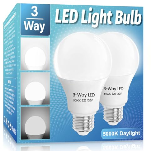 Wiyifada 3 Way LED Light Bulbs 2 Pack, A19 30 70 100W Daylight White 5000K