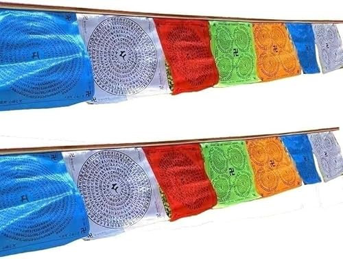 Bandiere di preghiera all'aperto, decorazioni tibetane, ritratto di famiglia Ruota del mantra Bandiera di preghiera 21 volti 51 tipi di scritture Vento di buon auspicio Bandiera del cavallo Bandiera d
