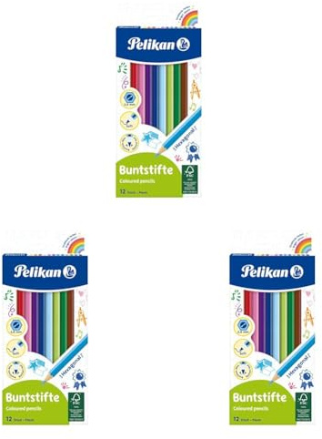 Pelikan 2056097 724005 - Buntstifte sechseckige Holzstifte Packung mit 12 Farben (Packung mit 3)