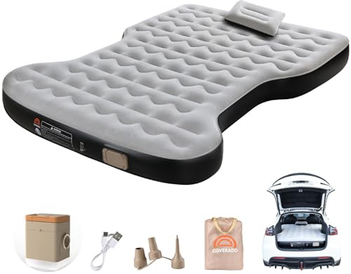 Coverado Materasso ad aria per auto per Tesla Model Y, materassino autogonfiante per auto con pompa ad aria wireless, materasso Tesla Model Y ispessito da 17,8 cm, comodo letto da campeggio floccato,