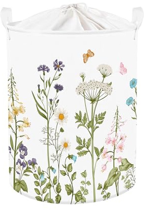 HUUMONSS Blumen Groß Wäschekorb Schöner Frühling Stoff Aufbewahrungskorb Kleidung Spielzeug Aufbewahrungsbox für den Heimgebrauch,Schmetterling,63L