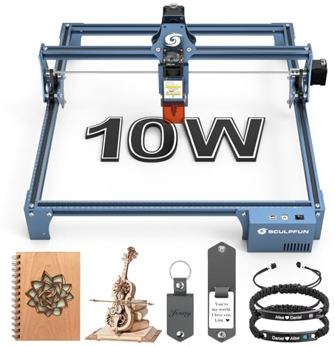 SCULPFUN S9 Pro 10W Machine à graver laser DIY Graveur laser 10W Technologie de formation du faisceau laser Foyer laser ultrafin de 0,06 mm Valeur limite Glissière linéaire