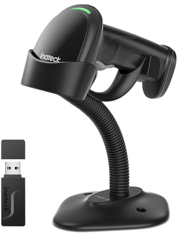 Inateck 2D-streckkodsskanner med intelligent stativ, trådlös QR-kodsskanner, handskanner med app och SDK, 2D-bild med 2600 mAh batteri, BCST-35, mörk