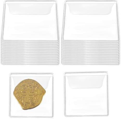 Thinp 50 Pcs Single Pocket Coin Sleeves, 2.2 X 2.2 Inch Clear Plastic Coin Holders Individual Coins Protectors Small Pouches for Coins Currency Bills Collectors (Rectangular)