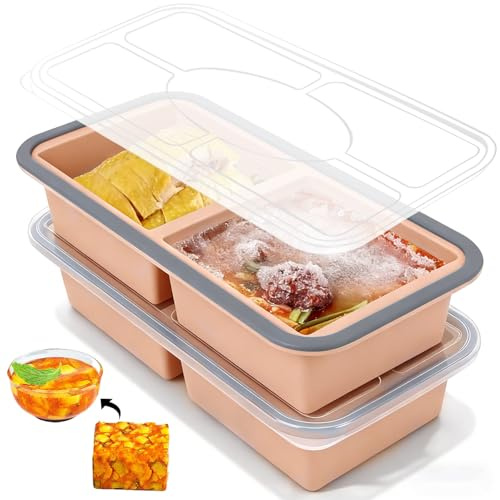 Niuny Molde para Congelar Sopa 2Pcs Moldes De Silicona para Sopa con Tapas 1000ml Contenedor De Almacenamiento De Sopas Bandeja Congeladora De Silicona Recipientes Para Congelador Para Sopas Salsas