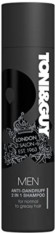 Toni & Guy Men Anti Dandruff 2 in 1 Shampoo, Cleanses Greasy Hair and Soothes Itchy Scalp, 250ml