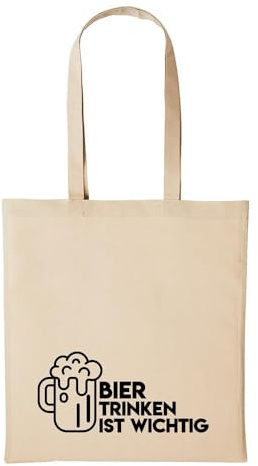 Huuraa Jutebeutel Bier Trinken ist wichtig 10 Liter Natural | Geschenk Tasche Baumwolle 38 x 42 cm Tragetasche mit langem Henkel Geschenkidee Einkaufstasche