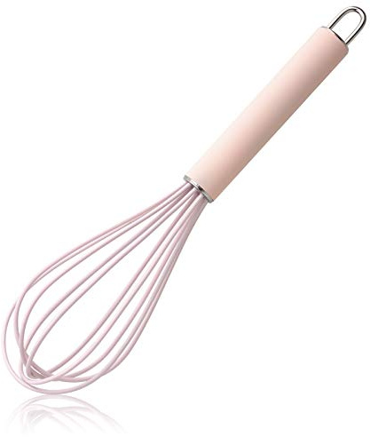 GorGin high temperature and easy to clean silicone whisk, wisk,stirrer, 10 inch, grip good grip design for Blending Whisking Beating Stirring Cooking Baking (1 Pack | Pink)