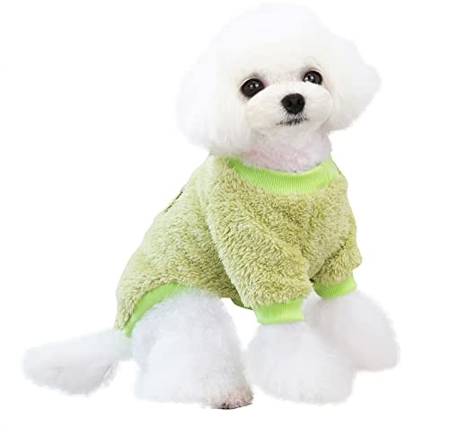 Izefia Hundtröja hundkläder fleece hund ulltröja vinter varm tröja med björn mjuk pyjamas fleecetröja för liten hund medium hund katt grön XXL