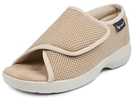 Aerosoft Reha-Sandale Stretch 14 Damen Herren Klettverschluss Weite G-H rutschhemmend (Beige, 39)