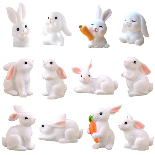 YGCHEN Miniatura Conejo Figura Conejito Decoración para Tartas Mini Figuras de Conejo de Pascua Juguete Resina Animales Miniatura Decoración de Mesa (12 Piezas)
