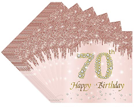 TOPWAYS 70 Geburtstagsdeko Servietten, Roségold Papier Party Servietten Tischdeko für 70. Geburtstag Mädchen Frau Frauen Happy Birthday Servietten Decorations 40 Stück (Geburtstag 70)