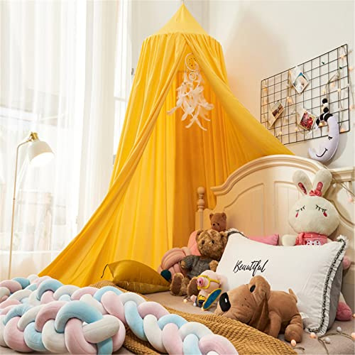 Surwin Ciel de Lit pour Bébé Enfants, Couleur Unie Moustiquaire Rideau Baldaquin Dôme Princesse Tente de Lit, Décoration Chambre à Coucher Dressing Lecture Maison de Jeux (Jaune)
