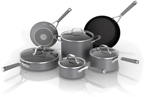 Ninja Pots and Pans Set Non Stick | Comfort Grip 10-Piece Cookware Set with NeverStick | Frying Pan, Sauce Pan with Lid, Stock Pot with Lid, Nonstick, Dishwasher Safe, Oven Safe to 400°F, CW69010