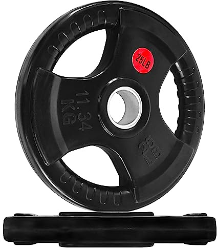 Signature Fitness Olympic Hantelscheibe aus Gusseisen, 5,1 cm, für Krafttraining und Gewichtheben, gummierter Stil, 11,3 kg, Paar