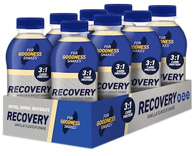 For Goodness Shakes Vanilla Flavour Recovery Drink, 15g Protein, Ready-To-Drink, Fat-Free, Packed With Essential Recovery Vitamin D, B12, Folic Acid & Niacin Protein Shake Drink, 235 Kcal, 8x435ml