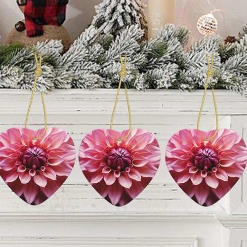 Porzellan Ornamente Floral Rosa Dahlie Blume Herz Weihnachten Ornament Hängende Keramik Ornament Weihnachtsbaum Hängende Ornament für Geburtstag Neujahr Wohnkultur