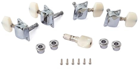 Toyvian Halbgeschlossener Banjo Stimmwirbel 5 Stück mit 4 Buchsen Metall Silber für Banjo und Gitarre Stabile Saitenfixierung