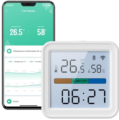 Igrometro termometro WiFi intelligente, Tuya Digitale Temperatura Umidità App Controllo Retroilluminazione, Monitor Wireless Temperatura Interna Compatibile Alexa (1 Pack)