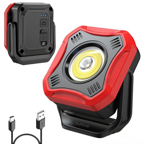 AuRiver LED Arbeitsleuchte, 1000 Lumen Super Helle Werkstattlampe, Akku Lampe Inspektionslampe, 4 Lichtmodi mit Magnetfuß und 180° Drehbar, für Garage Werkstatt Camping Grill Wandern