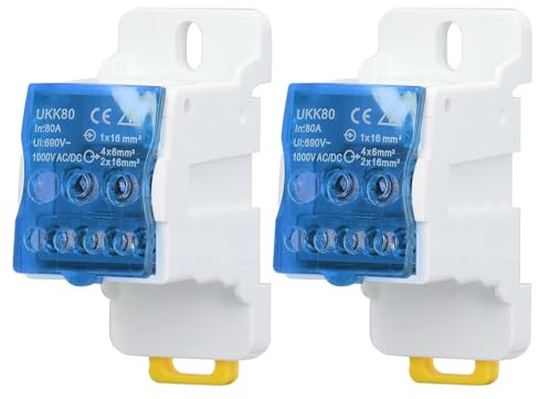 Morsettiera Distribuzione, UKK 690V, morsettiera elettrica, Scatola di Distribuzione Morsettiera su Guida DIN Scatola di Giunzione di Alimentazione Universale (2, Blu, 80A)
