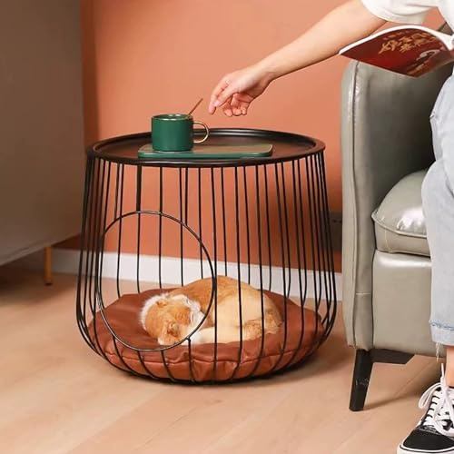 Table basse adaptée aux animaux domestiques avec niche intégrée et rangement pour salon et chambre à coucher