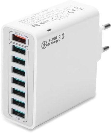 Cargador rápido USB de 8 puertos, 30 W, toma USB múltiple de 8 puertos, adaptador de carga rápida, 7 puertos 2,4 A y 1 puerto QC universal enchufes para iPad iOS Android Galaxy S21 S20 A71 Smartphones