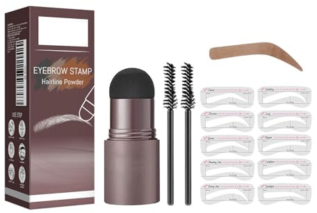 Augenbrauen Stempel Pulver Set mit 10 Augenbrauen Schablonen Stempel &2 Braue Pinsel, 1 Step Brow Stamp Shaping Kit, Augenbrauenstempel wasserdicht Langanhaltender Makeup Brauenpuder Kit #Mittelbraun