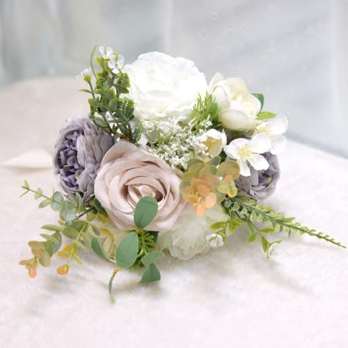 Gettimore Bouquet colorato per foto per damigelle, matrimoni, feste, composizione floreale in seta stile coreano, 20 x 21 cm, bianco/rosa/rosso