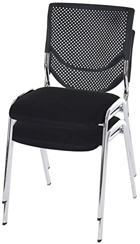 Mendler 2 x Chaise Visiteur T401 empilable Tissu siège Noir Pieds chromés