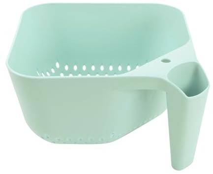 Tovolo Elements Square Colander with Handle Strainer Basket for Pasta Fruit Berries Veggies, Easy to Clean BPA Free Heat Resistant Plastic Colander with Spout 3 Quart Kitchen Strainer, Mint Green