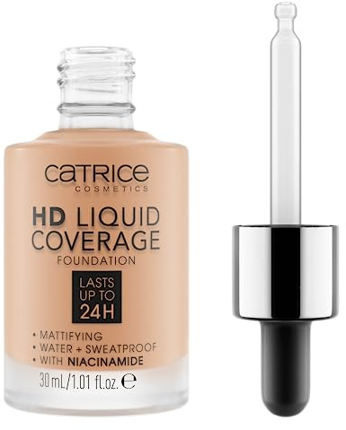 Catrice HD Liquid Coverage Foundation, Nr. 044, Nude, langanhaltend, mattierend, matt, für unreine Haut, vegan, ölfrei, wasserfest, ohne Alkohol, 1er Pack (30ml)