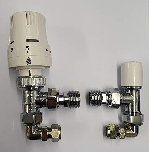Greened House 1/2 to 10mm White Thermostatic Radiator Valve with 90 degree pipe connector 1/2 / 10mm Designer radiator valve
