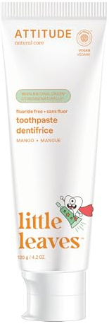 ATTITUDE Kids Fluoride-Free Toothpaste, Plant- and Mineral-Based Ingredients, Vegan, Sugar-Free, Mango 120 Grams